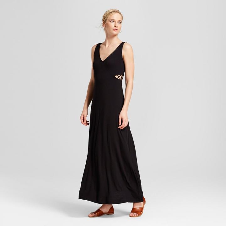 Women's Sleeveless Lace-up Side V-neck Knit Maxi Dress - Xhilaration Black