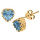 1 1/2 Tcw Tiara Gold Over Silver Heart-cut Aquamarine Crown Earrings, Women's