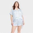 Women's Short Sleeve Notch Collar And Shorts 3pc Pajama Set - Stars Above Blue