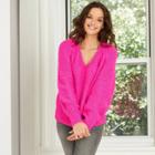 Women's Balloon Sleeve V-neck Pullover Sweater - Universal Thread Pink