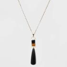 Mixed Wood Beaded Teardrop Pendant Necklace - A New Day Black