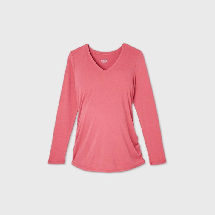 Maternity Long Sleeve V-neck Side Shirred T-shirt - Isabel Maternity By Ingrid & Isabel Dark Pink