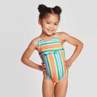 Toddler Girls' Striped One Piece Swimsuit - Cat & Jack Coral 12m, Girl's, White