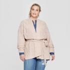 Women's Plus Size Long Sleeve Cable Wrap Sweater - Universal Thread Pink