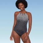 Women's Slimming Control High Neck Cut Out One Piece Swimsuit - Dreamsuit By Miracle Brands Dot Print