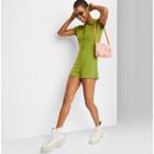 Women's Short Sleeve Collared Button-front Romper - Wild Fable Green