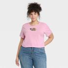 Warner Bros. Women's Plus Size Powerpuff Girls Baby Doll Short Sleeve Cropped Graphic T-shirt - Pink