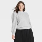 Women's Plus Size Puff Sleeve Crewneck Pullover Sweater - A New Day Gray