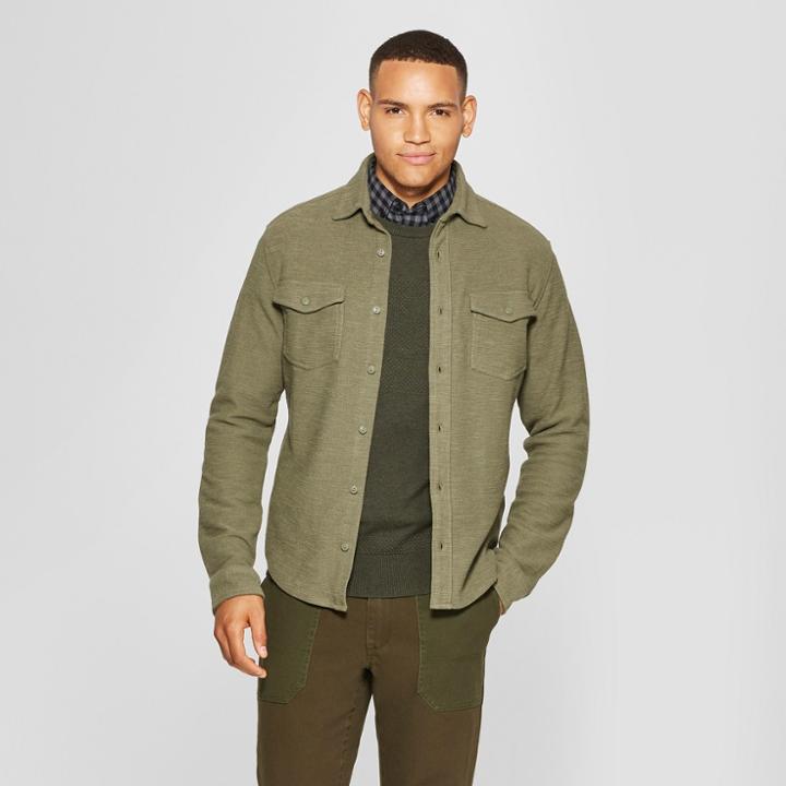 Men's Knit Utility Button-down Shirt - Goodfellow & Co Forest Ranger Green