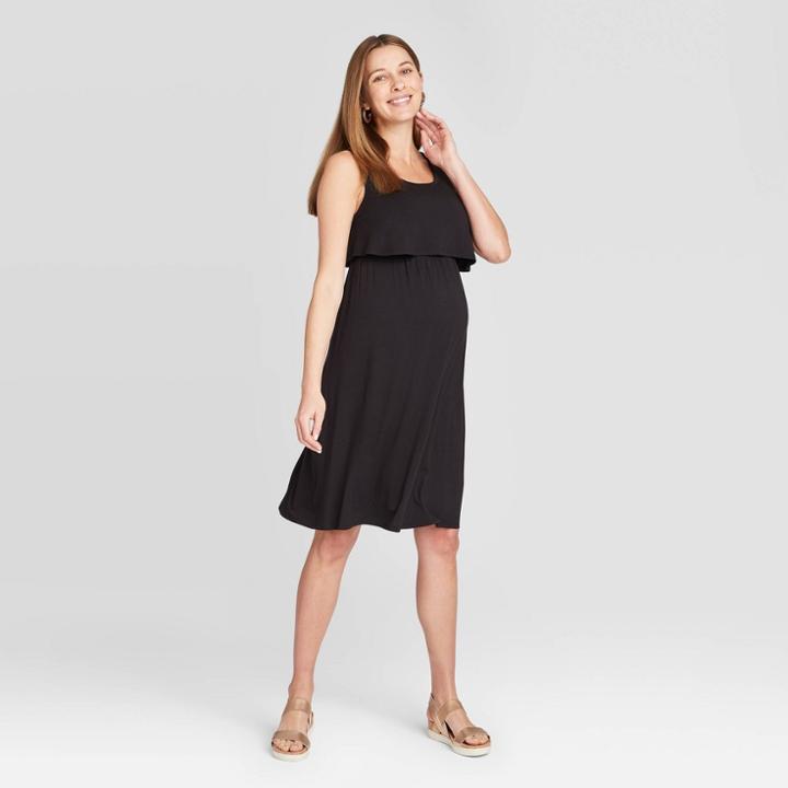 Maternity Sleeveless Double Layer Nursing Dress - Isabel Maternity By Ingrid & Isabel Black
