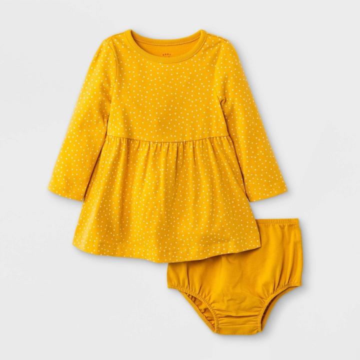Baby Girls' Dot Long Sleeve Dress - Cat & Jack Amber Yellow Newborn