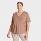 Women's Plus Size Short Sleeve V-neck Drapey T-shirt - A New Day Canyon Clay