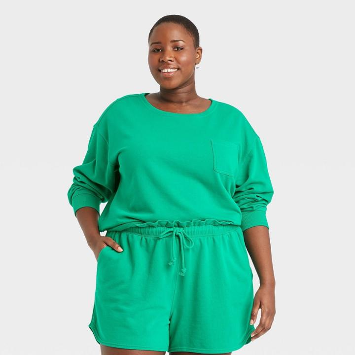 Women's Plus Size French Terry Sweatshirt - Universal Thread Green