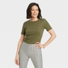 Women's Short Sleeve Ribbed T-shirt - A New Day Olive