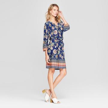 Women's Floral Print Tie Waist Dress - Lux Ii - Navy/rust