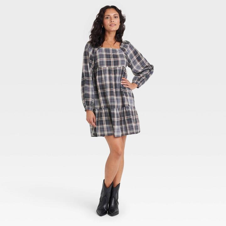 Women's Balloon Long Sleeve Shift Dress - Universal Thread Navy Blue