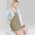 Target Women's Plus Size Strappy Square Neck Button Front Smocked Romper - Wild Fable Olive