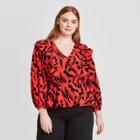 Women's Plus Size Floral Print Long Sleeve V-neck Ruffle Blouse - Who What Wear Red 1x, Women's,
