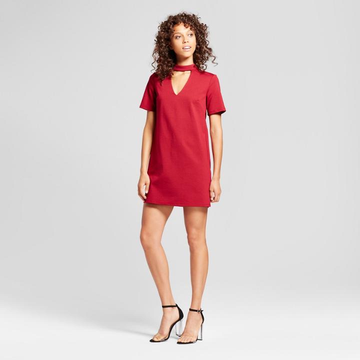 Women's Choker Neck Knit Dress - Vanity Room Red