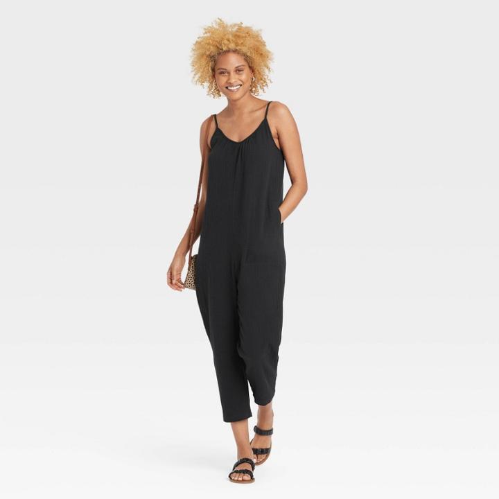 Women's Sleeveless Gauze Jumpsuit - Universal Thread Black