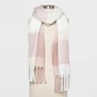Women's Plaid Brushed Blanket Scarf - A New Day Smoked Pink One Size, Women's