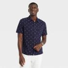 Men's Printed Standard Fit Short Sleeve Button-down Shirt - Goodfellow & Co Navy/animal Icon