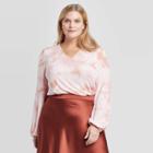 Women's Plus Size Long Sleeve Tie Dye V-neck Top - Ava & Viv Peach X, Women's, Pink