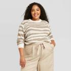 Women's Plus Size Animal Print Crewneck Pullover Sweater - A New Day Cream