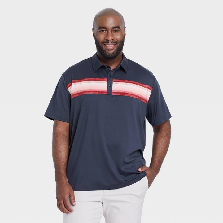 Men's Chest Striped Polo Shirt - All In Motion Navy