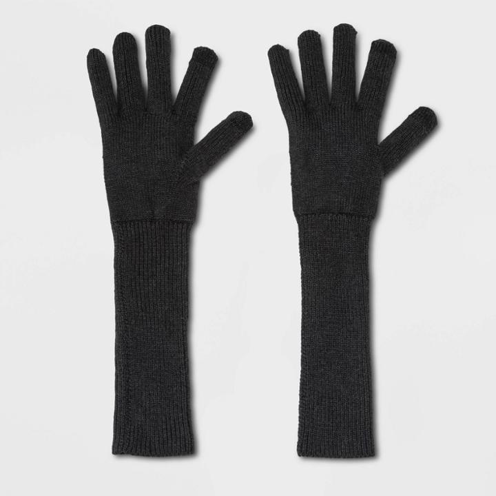 Women's Lightweight Long Knit Gloves - A New Day Black