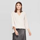 Women's 3/4 Sleeve V-neck Wrap Front Woven Button-down Shirt - Prologue Cream L, Size: