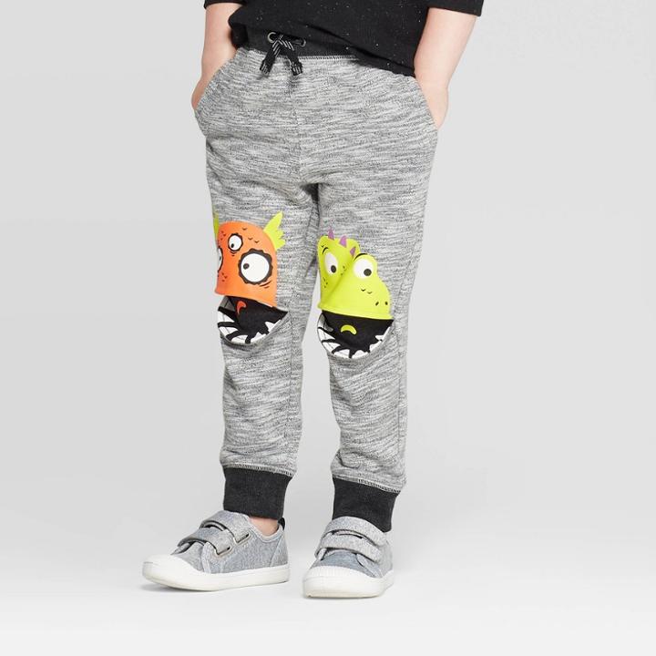 Toddler Boys' Specialty French Terry Jogger Pants With Monster Knee Hits - Cat & Jack Gray