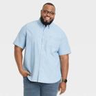 Men's Tall Standard Fit Short Sleeve Button-down Shirt - Goodfellow & Co Light Blue Denim