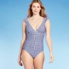 Women's Ruffle Gingham High Coverage One Piece Swimsuit - Kona Sol Navy
