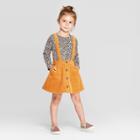 Toddler Girls' Long Sleeve Leopard T-shirt And Corduroy Skirtall Set - Art Class Gold