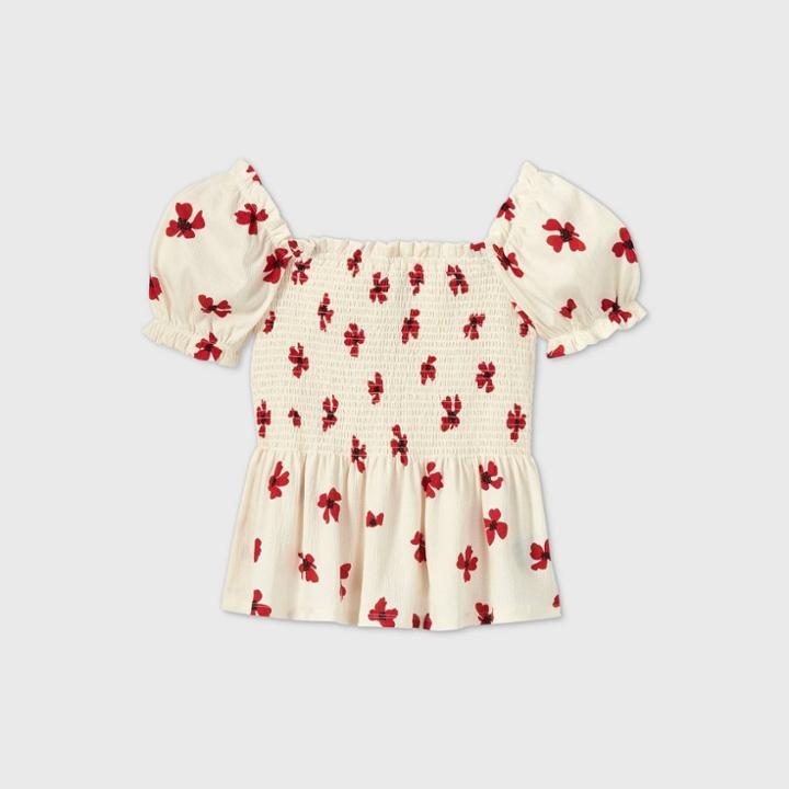 Women's Floral Print Raglan Short Sleeve Off The Shoulder T-shirt - Who What Wear Cream