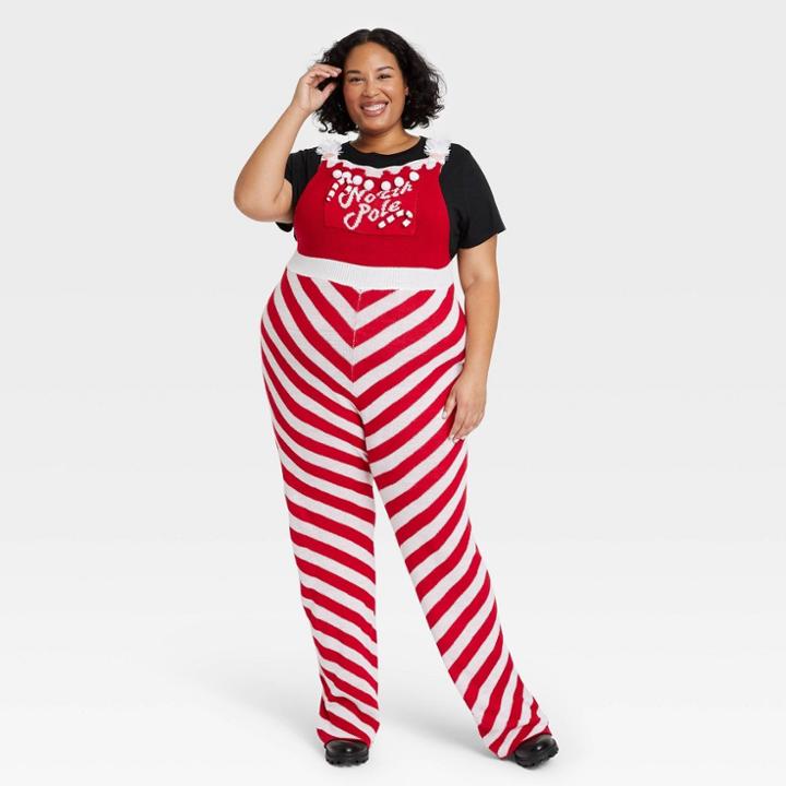 Born Famous Women's Plus Size North Pole Holiday Graphic Jumpsuit - Red