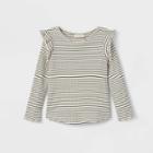 Toddler Girls' Striped Ruffle Ribbed Long Sleeve Top - Cat & Jack Black