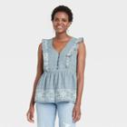 Women's Flutter Sleeveless Embroidered Blouse - Knox Rose