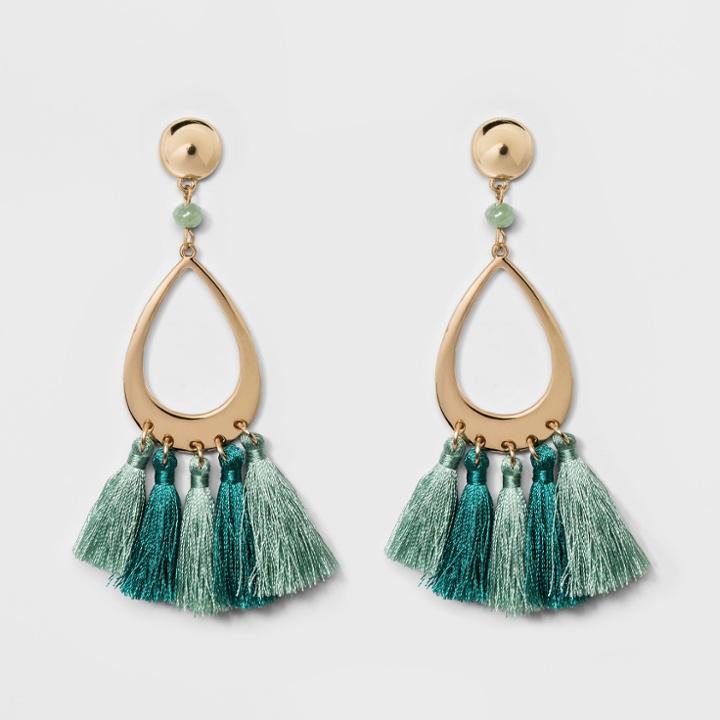 Metal Drops And Tassels Earrings - A New Day Gold/green