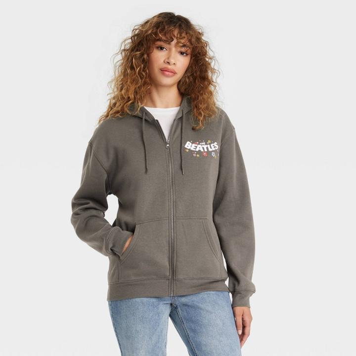 Women's The Beatles Zip-up Hooded Graphic Sweatshirt - Gray