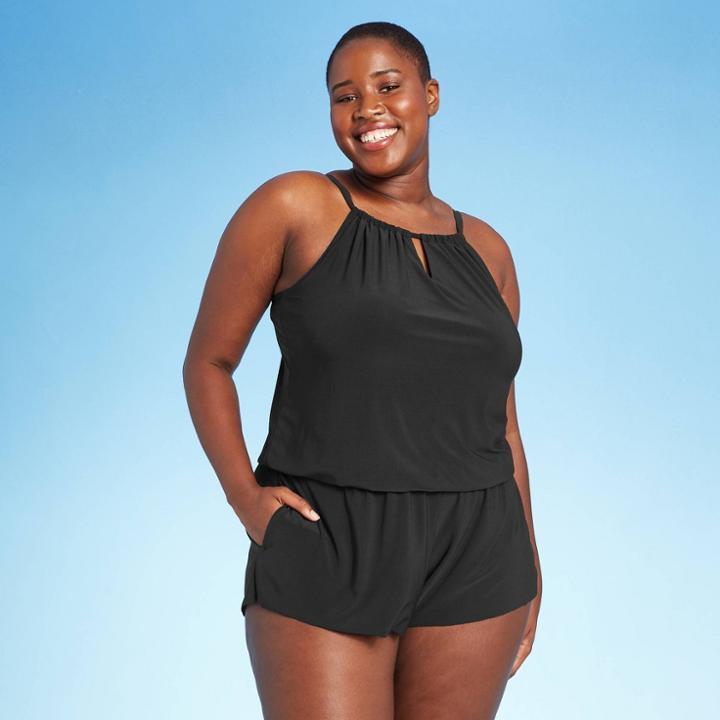 Women's Plus Size Romper - Aqua Green Black