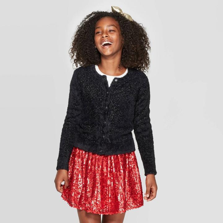 Girls' Long Sleeve Dressy Eyelash Cardigan - Cat & Jack Black