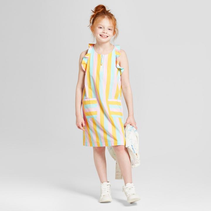Girls' Ruffle Sleeve Zip Shift Dress - Art Class Pink
