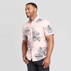 Men's Floral Print Slim Fit Short Sleeve Poplin Button-down Shirt - Goodfellow & Co Pink S, Men's,