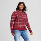 Women's Plus Size Pullover Sweater - A New Day Burgundy Plaid X, Red