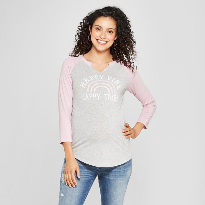 Maternity Happy Vibe Happy Tribe Raglan 3/4 Sleeve Graphic T-shirt - Grayson Threads Light Heather Gray S, Infant Girl's