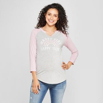 Maternity Happy Vibe Happy Tribe Raglan 3/4 Sleeve Graphic T-shirt - Grayson Threads Light Heather Gray S, Infant Girl's