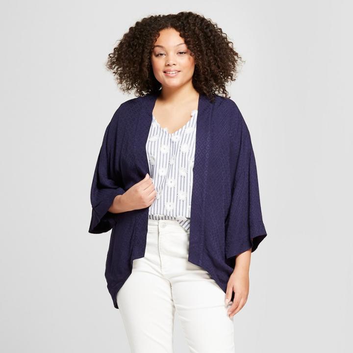 Women's Plus Size Kimono - A New Day Navy (blue)