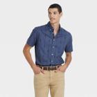 Men's Printed Standard Fit Stretch Poplin Short Sleeve Button-down Shirt - Goodfellow & Co Wild Blue